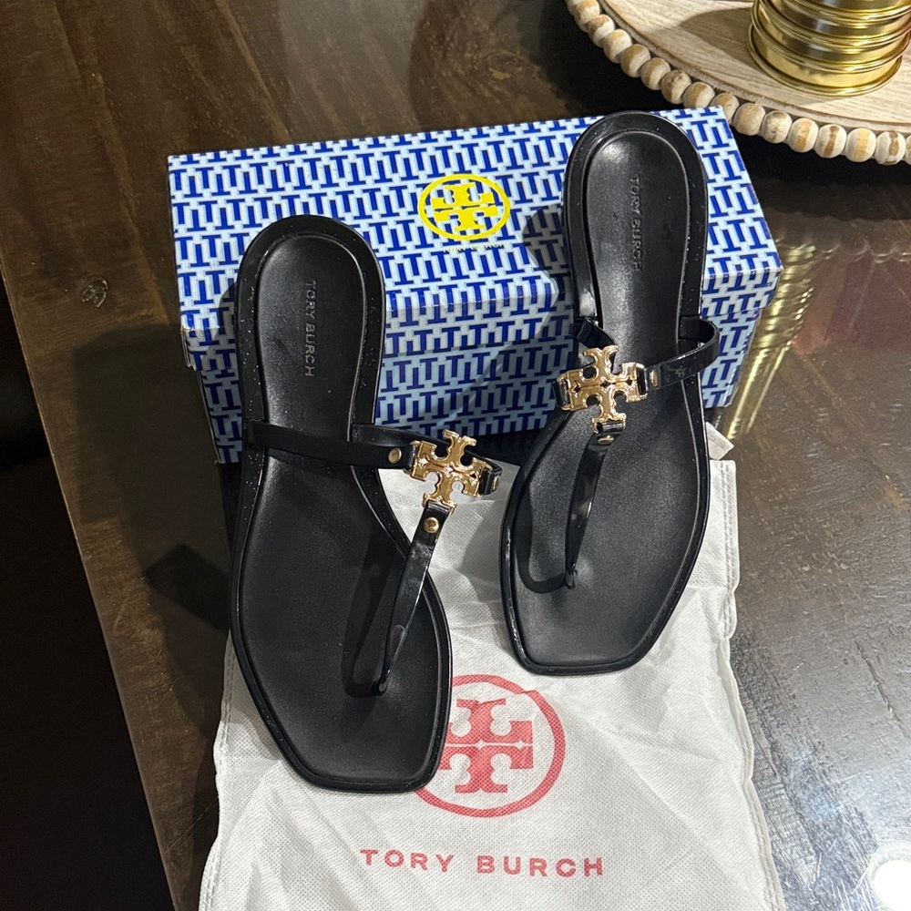 Tory Burch Black and Gold Sandals